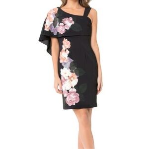 Review NWT Black One Shoulder Dress with Floral Design size 6